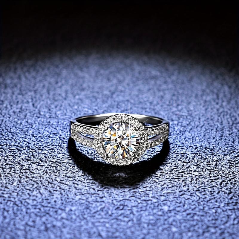 Moissanite Ring Set S925 Silvery Round for Women
