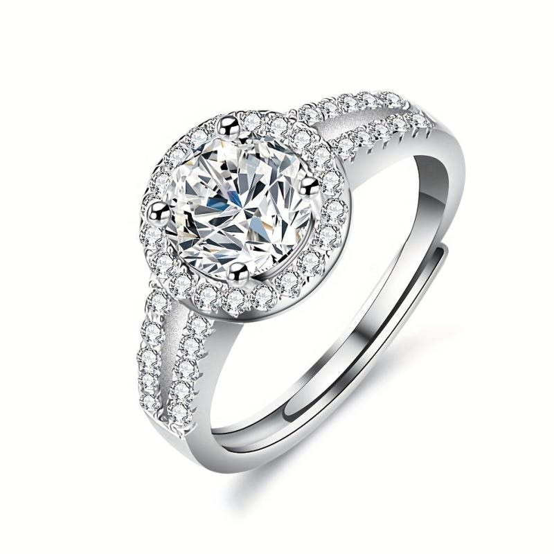 Moissanite Ring Set S925 Silvery Round for Women