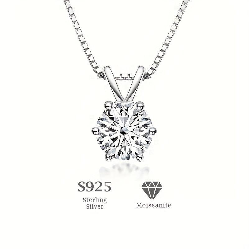 Classic 6-Prong Moissanite Necklace, Sterling Silver, Golden Plated Pendant