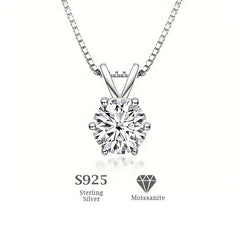 Classic 6-Prong Moissanite Necklace, Sterling Silver, Golden Plated Pendant