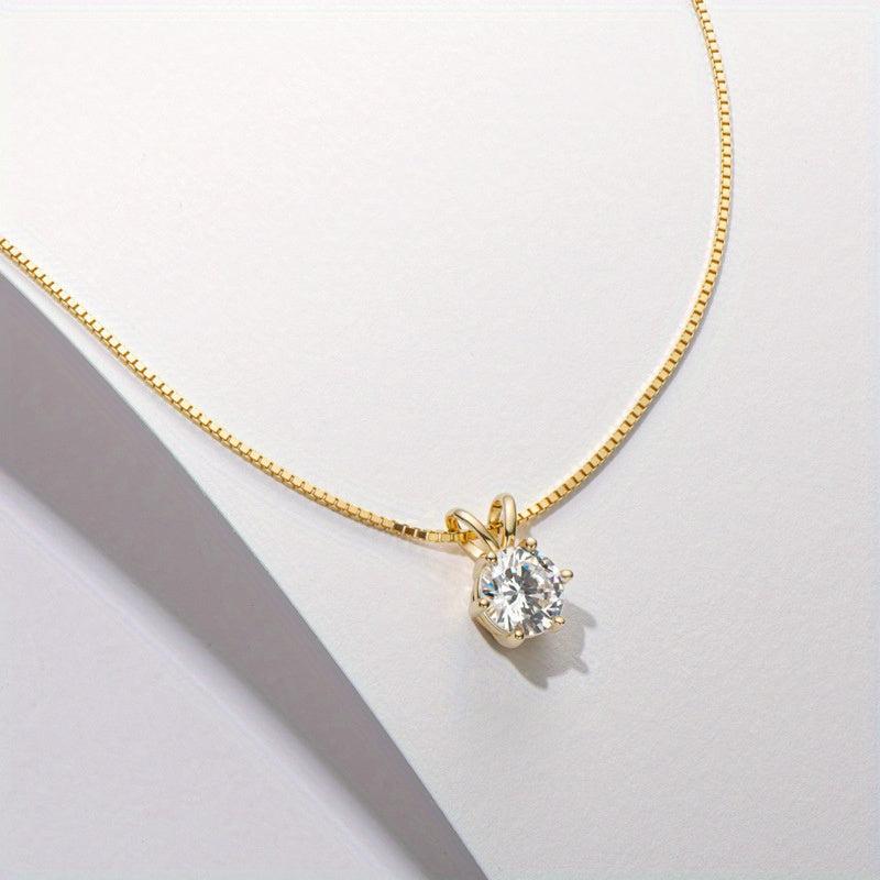 Classic 6-Prong Moissanite Necklace, Sterling Silver, Golden Plated Pendant