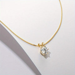 Classic 6-Prong Moissanite Necklace, Sterling Silver, Golden Plated Pendant