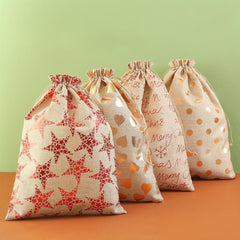 Christmas Bronzing Burlap Gift Bag Large Drawstring Gift Bag