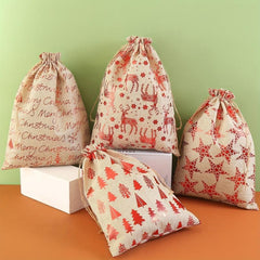Christmas Bronzing Burlap Gift Bag Large Drawstring Gift Bag