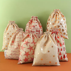 Christmas Bronzing Burlap Gift Bag Large Drawstring Gift Bag
