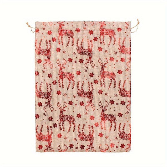 Christmas Bronzing Burlap Gift Bag Large Drawstring Gift Bag