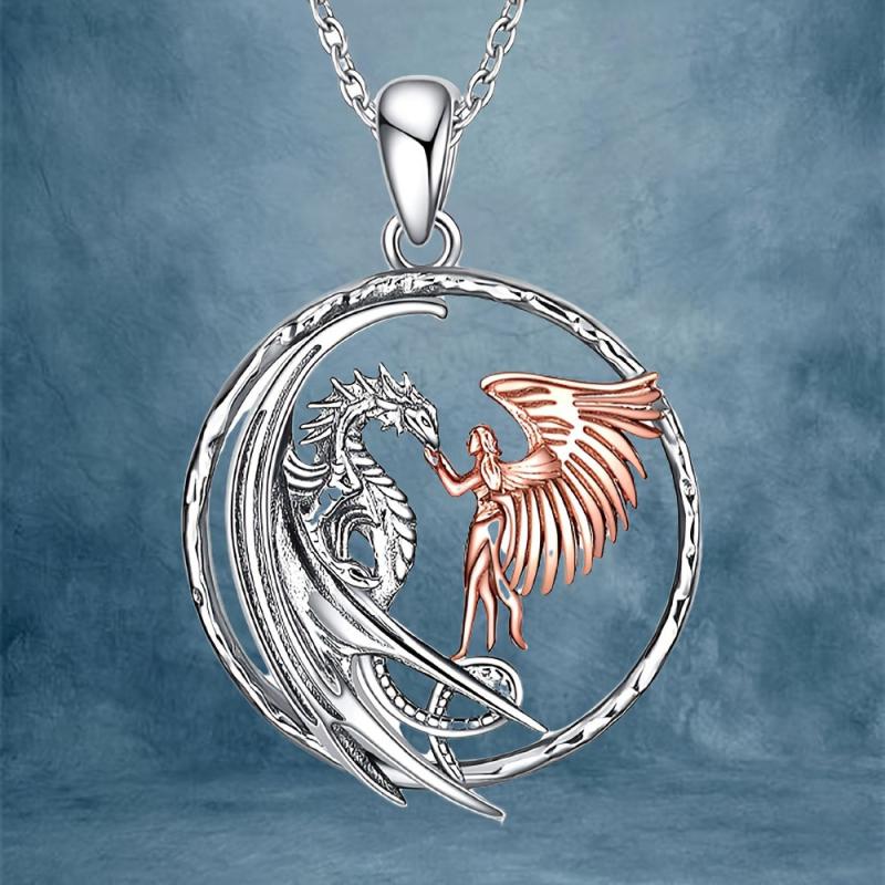 Retro Angel Dragon Pendant Necklace Women Jewelry