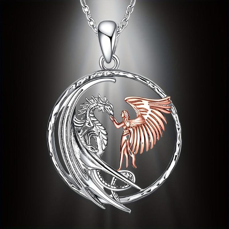 Retro Angel Dragon Pendant Necklace Women Jewelry