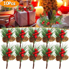 10pcs Artificial Christmas Picks Red Berry Picks Holly Branches
