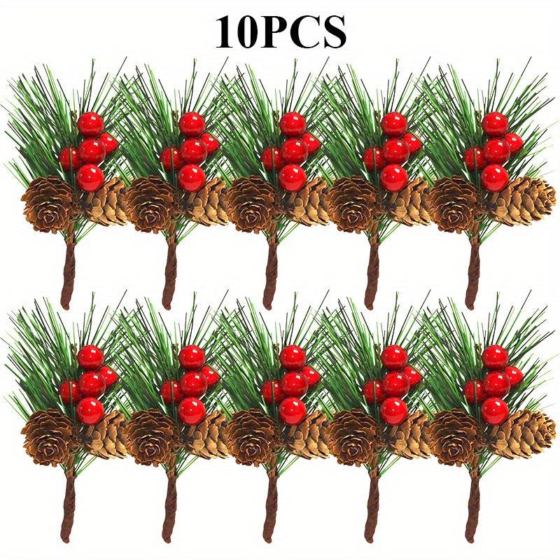 10pcs Artificial Christmas Picks Red Berry Picks Holly Branches