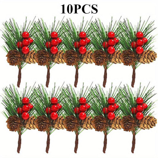 10pcs Artificial Christmas Picks Red Berry Picks Holly Branches