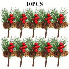 10pcs Artificial Christmas Picks Red Berry Picks Holly Branches