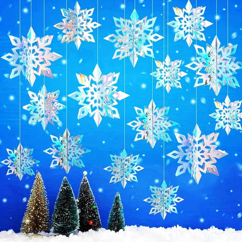 6pcs 3D Holographic Snowflakes Christmas Winter Wonderland Decor