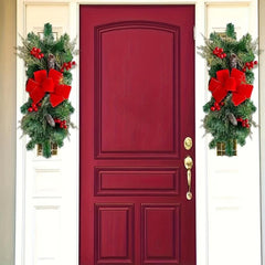 Red Rattan Bow Christmas Wreath Decoration