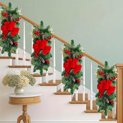 Red Rattan Bow Christmas Wreath Decoration