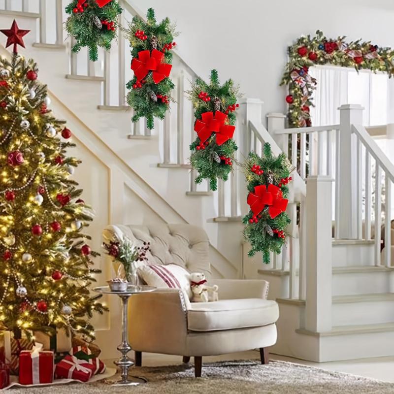 Red Rattan Bow Christmas Wreath Decoration