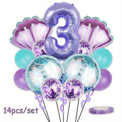 Mermaid Balloon Set Purple Number Balloon Shell Birthday Shower Party Decoration
