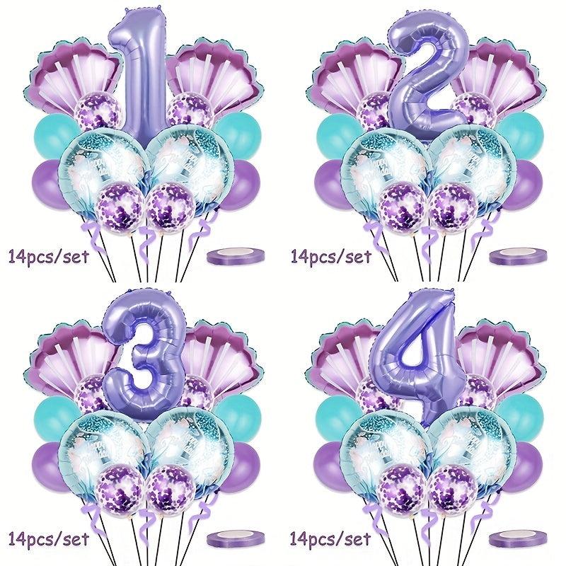 Mermaid Balloon Set Purple Number Balloon Shell Birthday Shower Party Decoration