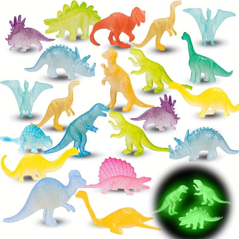 48pcs Glow in Dark Mini Dinosaur Figures Party Favors Cupcake Toppers
