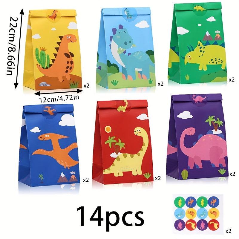 14pcs Cartoon Dinosaur Gift Bag Party Small Gift Wrapping Bag Party Decoration