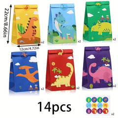 14pcs Cartoon Dinosaur Gift Bag Party Small Gift Wrapping Bag Party Decoration