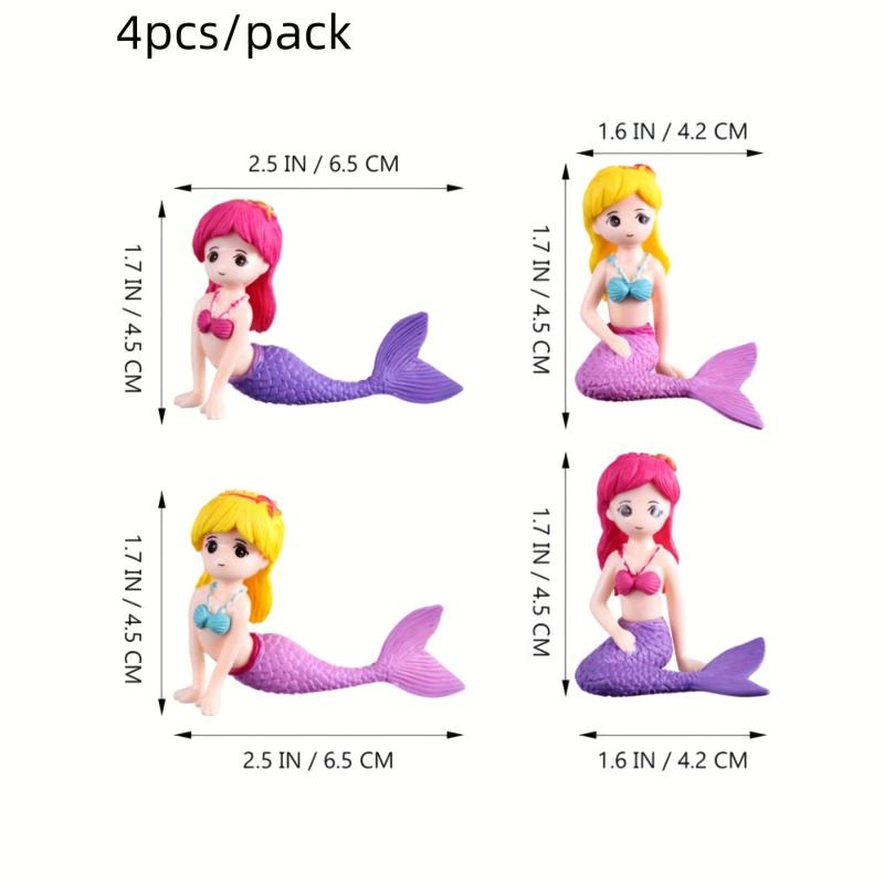 4pcs Mermaid Cake Topper Modern Mermaid Cake Top Decoration For Girls Birthday