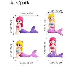 4pcs Mermaid Cake Topper Modern Mermaid Cake Top Decoration For Girls Birthday