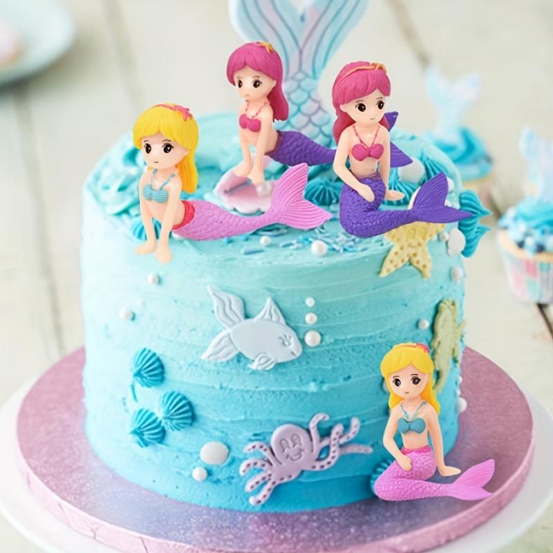 4pcs Mermaid Cake Topper Modern Mermaid Cake Top Decoration For Girls Birthday
