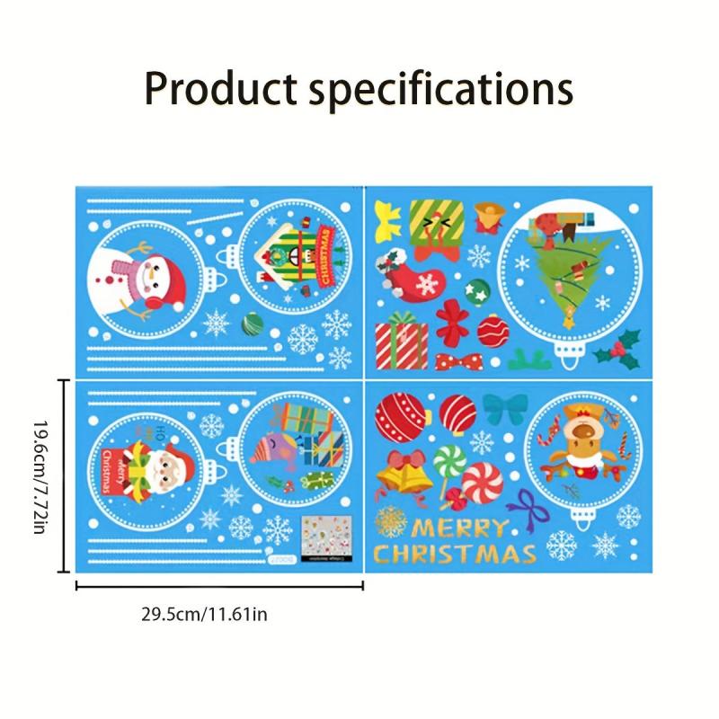 Christmas Window Flower Stickers Santa Elk Glass Decoration