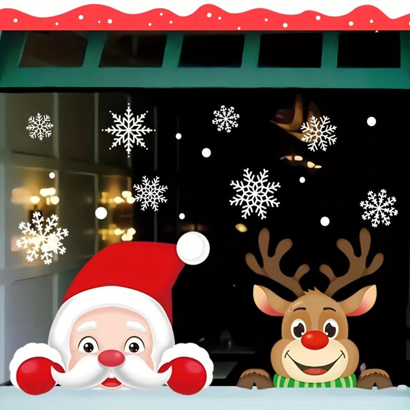 Christmas Window Flower Stickers Santa Elk Glass Decoration