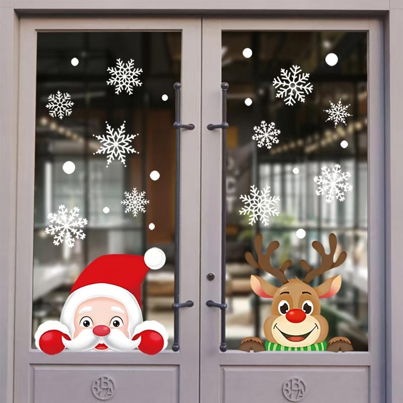 Christmas Window Flower Stickers Santa Elk Glass Decoration