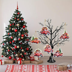 6pcs Red Truck Cardboard Ornaments for Xmas Tree Decor