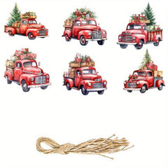 6pcs Red Truck Cardboard Ornaments for Xmas Tree Decor