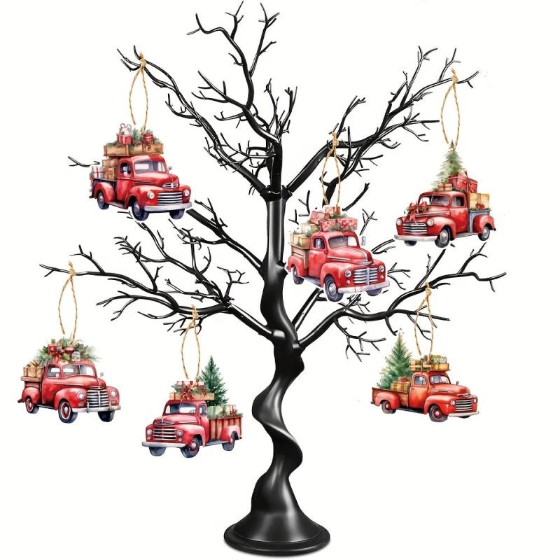 6pcs Red Truck Cardboard Ornaments for Xmas Tree Decor