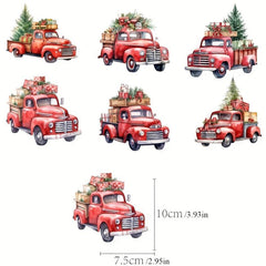 6pcs Red Truck Cardboard Ornaments for Xmas Tree Decor