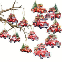 6pcs Red Truck Cardboard Ornaments for Xmas Tree Decor