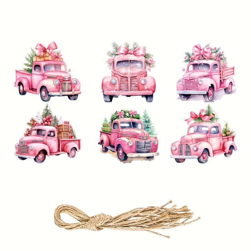 6pcs Red Truck Cardboard Ornaments for Xmas Tree Decor