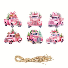 6pcs Red Truck Cardboard Ornaments for Xmas Tree Decor