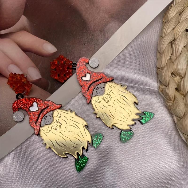 Sparkly Christmas Pattern Dangle Earrings. Festive Acrylic Earrings