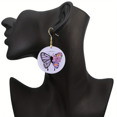 Purple Butterfly Acrylic Pendant Earrings Party Jewelry
