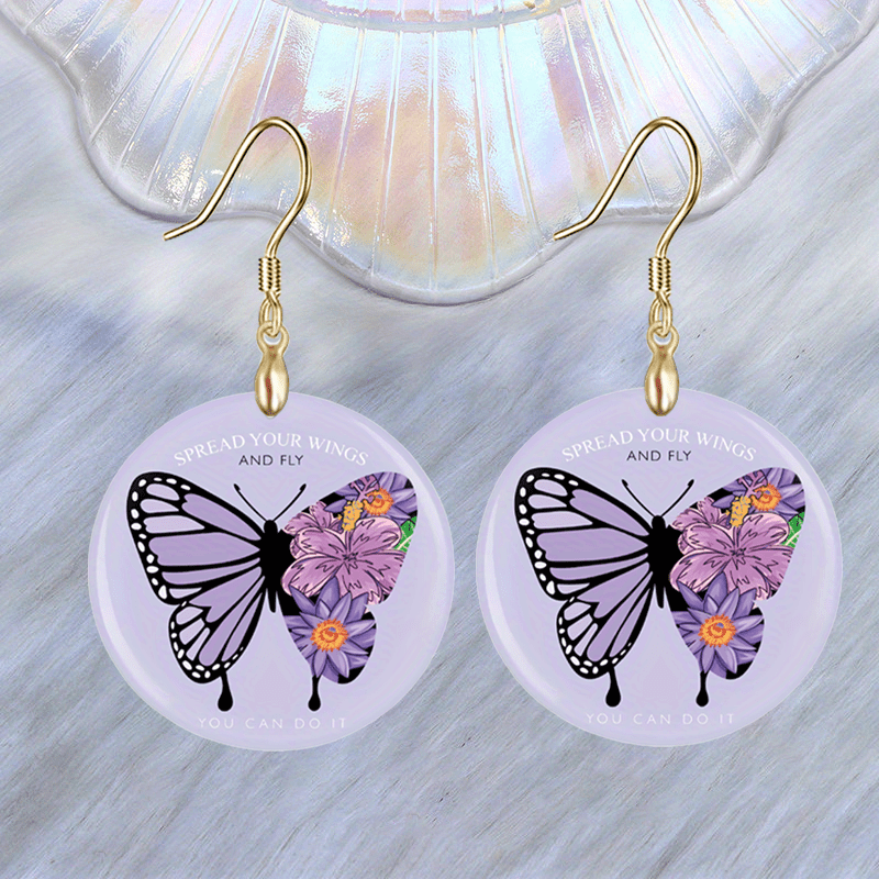 Purple Butterfly Acrylic Pendant Earrings Party Jewelry