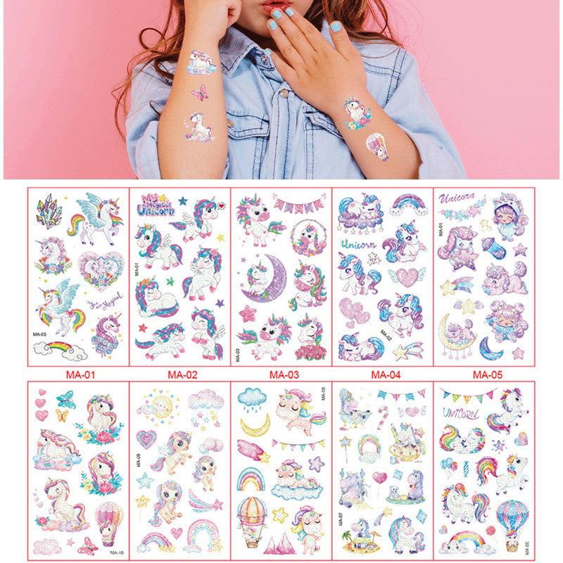 10pcs Kids Unicorn Glitter Tattoo Stickers Party Temporary Fun Stickers