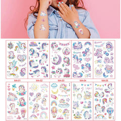 10pcs Kids Unicorn Glitter Tattoo Stickers Party Temporary Fun Stickers