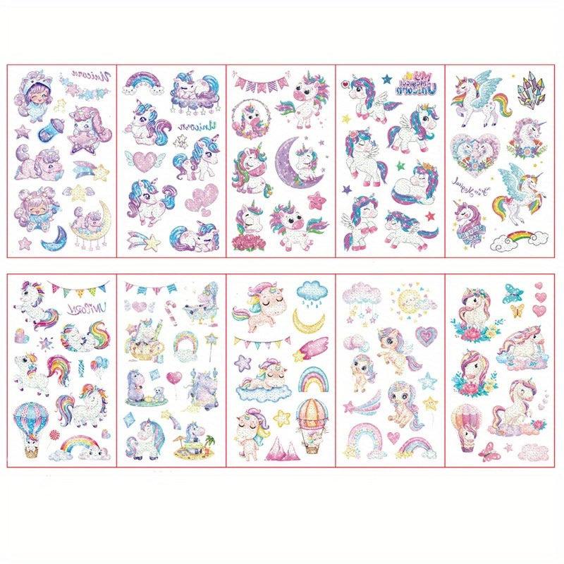 10pcs Kids Unicorn Glitter Tattoo Stickers Party Temporary Fun Stickers