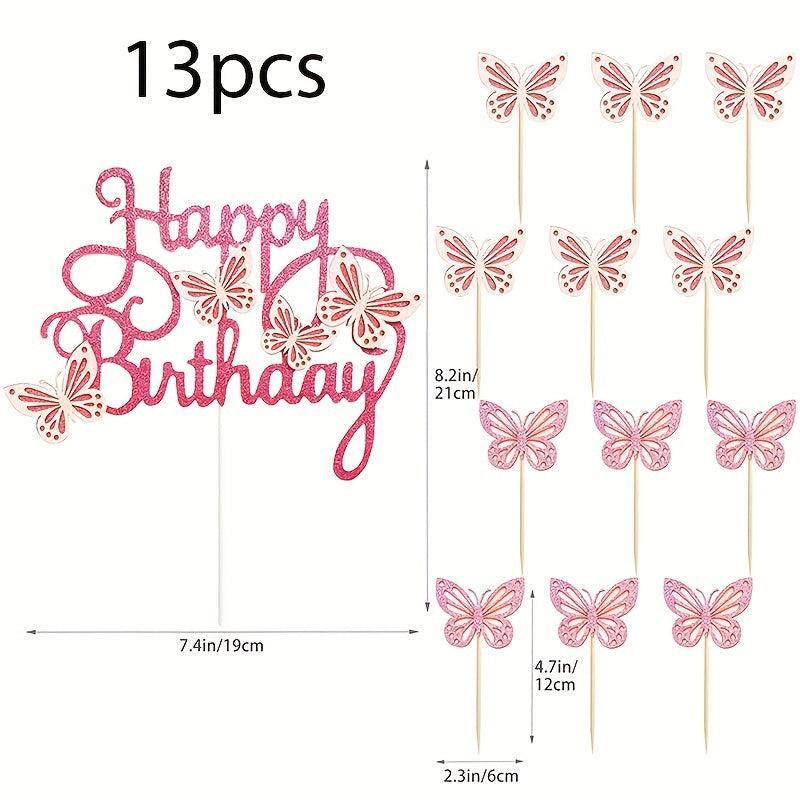 13pcs 3D Hollow Butterfly Cake Toppers for Birthdays