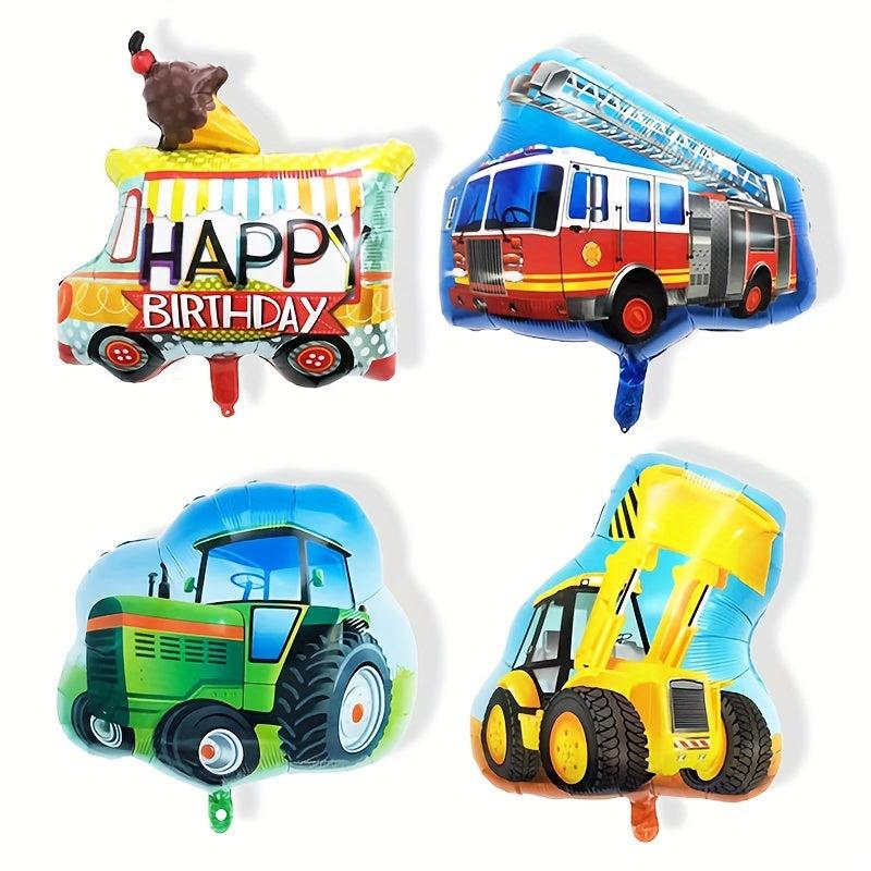 2pcs Bulldozer & Fire Truck Aluminum Balloon Set