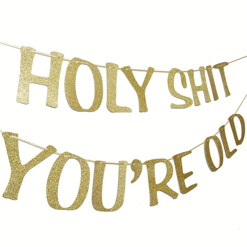 Funny Birthday Banner Glitter for 30th-90th Party Decor