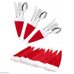 Christmas Santa Hat Cutlery Holder Bag for Xmas Table Decor