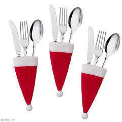 Christmas Santa Hat Cutlery Holder Bag for Xmas Table Decor