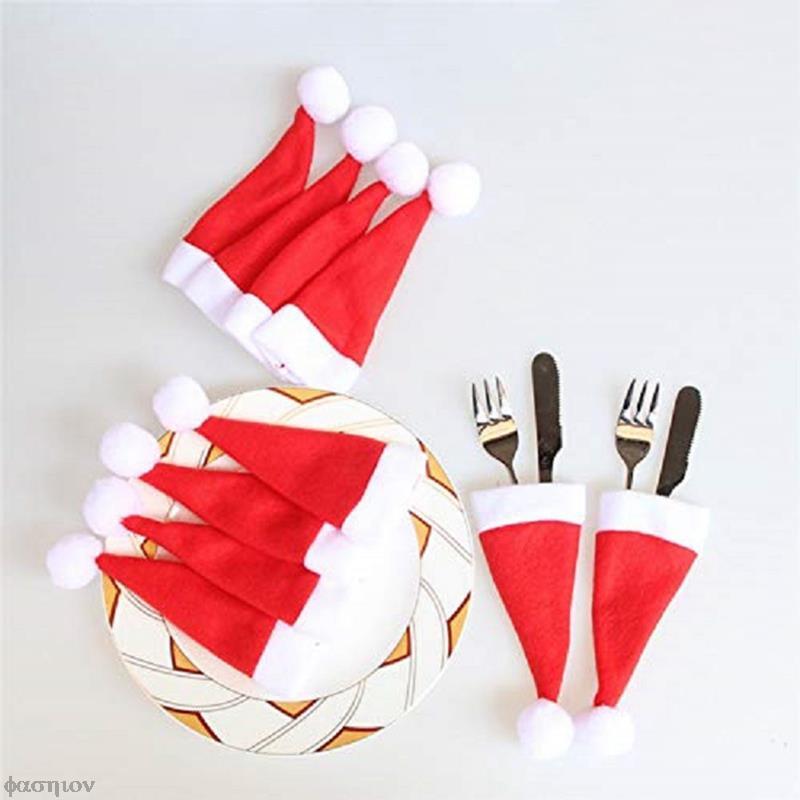 Christmas Santa Hat Cutlery Holder Bag for Xmas Table Decor